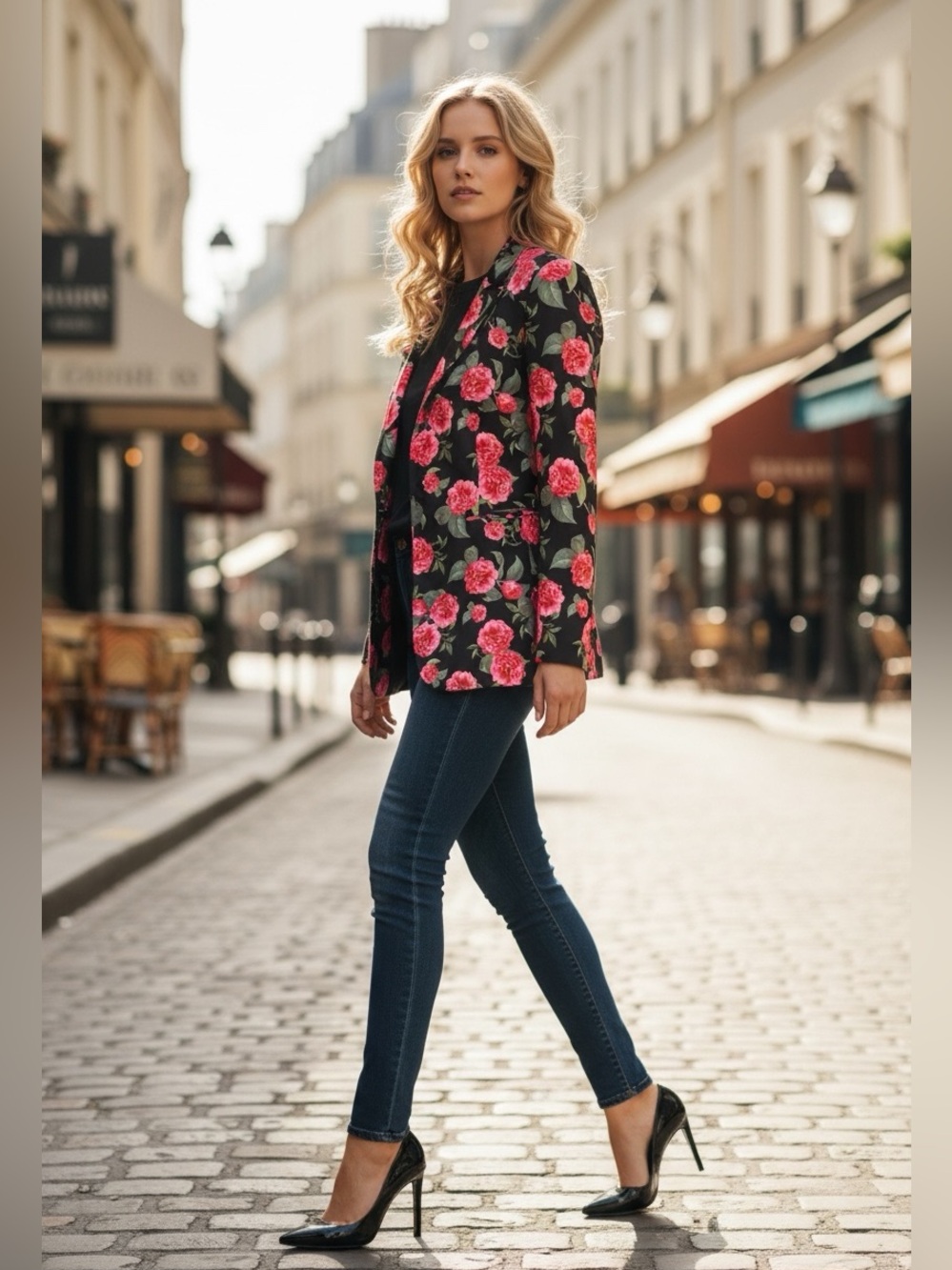 Alice +Olivia Romantic Rose Print Tailored Blazer Statement Jacket Chic Sz 2